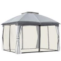 Outsunny 3.7 x 3(m) Outdoor Steel Frame Gazebo with 2-Tier Roof Sidewalls Garden