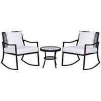 Outsunny 3 Pieces Rocking Chair Bistro Set Furniture Rattan Wicker Brown