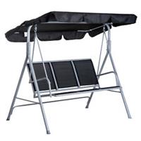 Outsunny Metal Swing Chair Garden Hammock 3 Seater Patio Bench w/ Canopy, Black