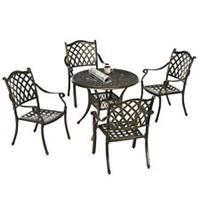 Outsunny 5PCs Garden Dining Conversation Set 4 Chairs Table Umbrella Hole