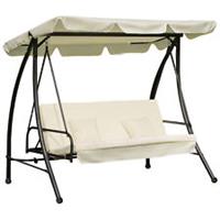 Outsunny 2-in-1 Garden Swing Chair for 3 Person w/ Tilting Canopy, Cream White