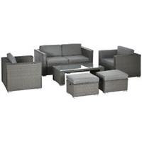 Outsunny 6pc Garden Furniture Set Rattan Sofa Outdoor Wicker Table Ottoman Stool