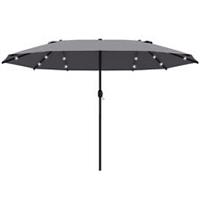 Outsunny 4.4m Double-Sided Sun Umbrella Patio Parasol Solar Lights Dark Grey