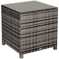 Outsunny Side Table Furniture Tempered Glass Garden Patio Wicker Mixed Grey
