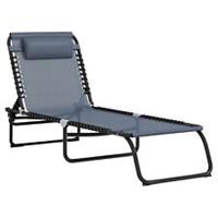 Outsunny Folding Beach Chair Chaise Lounge 4 Adjustable Positions, Grey