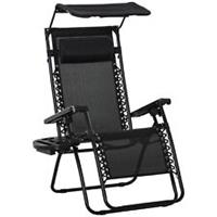 Outsunny Zero Gravity Chair Adjustable Patio Lounge w/ Cup Holder Black