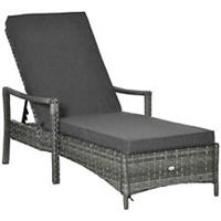 Outsunny Patio Dual Rattan Wicker Sun Lounger w/ 5-Level Adjustable Headrest