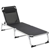 Outsunny Folding Outdoor Reclining Sun Lounger Chair Aluminium Frame Black