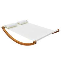 Garden Outdoor Wooden Wood Frame Hammock Swing Sun Bed Lounger Beds + 2 Pillows