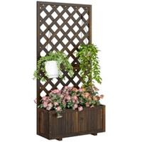 Outsunny Flower Stand Plant Shelf Outdoor Pine w/ Trough Planter, Carbonised
