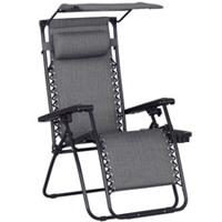 Outsunny Zero Gravity Chair Adjustable Patio Lounge w/ Cup Holder Light Grey