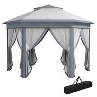 Outsunny 3x4m Hexagon Gazebo w/ Mesh Curtains Outdoor Garden, Grey