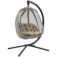 Outsunny Folding Hanging Egg Chair w/ Cushion and Stand for Indoor Outdoor Khaki