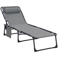 Outsunny Lounger Folding Reclining Camping Bed 5-position Adjustable Grey