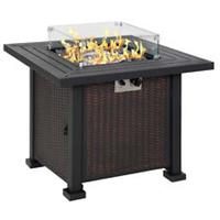 Outsunny Outdoor Propane Gas Fire Pit Table w/ Wind Screen & Glass Beads, Black