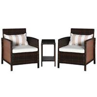 Outsunny 3 PC Outdoor Rattan Sofa Set w/ Chairs Coffee Table Cushion Brown