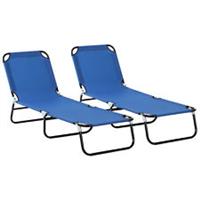 Outsunny Foldable Sun Lounger Set, Portable Sun Bed with Mesh Fabric, Blue