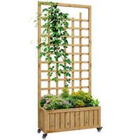 Outsunny Wooden Trellis Planter, Raised Garden Bed with Wheels, Natural