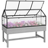 Outsunny Raised Garden Bed with Polycarbonate Panel, Distressed Grey
