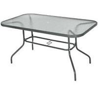 Outsunny Metal Garden Dining Table Outdoor Patio w/ Glass, Umbrella Hole