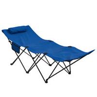 Outsunny Folding Camp Bed, Single Travel Camping Cot with Side Pocket, Blue