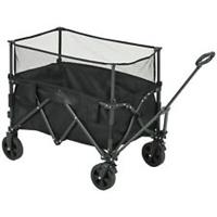 Outsunny 180L Folding Garden Trolley Wagon Cart w/ Extendable Side Walls, Black