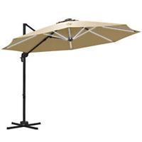 Outsunny 3(m) Solar LED Cantilever Parasol Adjustable Garden Umbrella Khaki