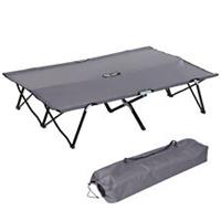 Outsunny Double Camping Folding Cot Outdoor Portable Sleeping Bed, Grey