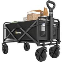 Outsunny Folding Outdoor Storage Trolley Cart Bag Telescopic Handle Brakes Black