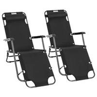 Outsunny 2 PCs Foldable Sun Loungers w/ Adjustable Back and Pillow, Black