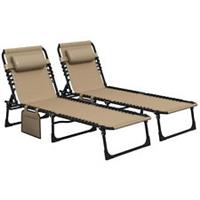 Outsunny 2 PCs Lounger Folding Reclining Camping Bed 5-position Adjustable Beige