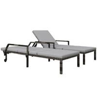 Outsunny 2pcs Rattan Garden Sun Loungers w/Adjustable Backrest&Wheels, Grey