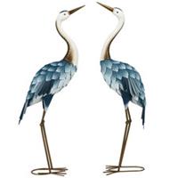 Outsunny Crane Garden Ornaments, 2 PCS Steel Garden Statue Set Multi-Colour