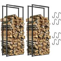 Outsunny 2 100-150cm Retractable Metal Firewood Log Holder Rack with Hooks