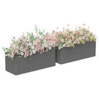 Outsunny Set of 2 Hanging Flower Boxes, 50 cm Long, Rattan Look, Grey