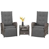 Outsunny 3 Pieces Rattan Bistro Set with Cushions for Outdoor, Brown