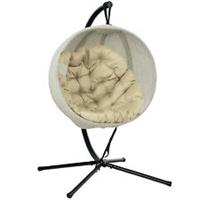 Outsunny Hanging Egg Chair Outdoor Indoor Swing Chair, Folding Basket, Khaki