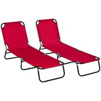 Outsunny Folding Sun Loungers Set of 2 with Adjustable Backrest, Wine Red