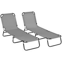 Outsunny Folding Sun Loungers Set of 2 with Adjustable Backrest, Dark Grey