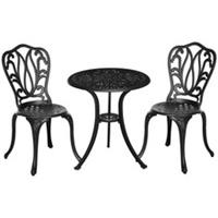 Outsunny 3 Piece Patio Bistro Set Outdoor Table Set with Umbrella Hole Black