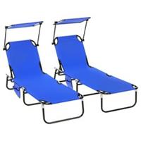 Outsunny 2 Piece Folding Sun Loungers with Adjustable Backrest, Blue