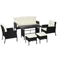 Outsunny 6 Pieces Rattan Garden Furniture Sofa Set, White