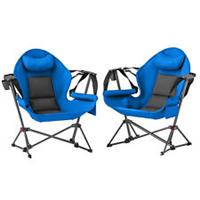 Outsunny Hammock Camping Chair Set of 2, Adjustable Back Camp Chair, Blue