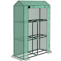 Outsunny 3 Tier Mini Greenhouse with PE Cover, Roll-Up Door, Green