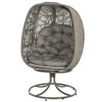 Outsunny Foldable Egg Chair with Cushions, Indoor Outdoor Swivel Lounger, Sand