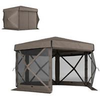 Outsunny 3 x 3(m) Hexagon Pop Up Gazebo with 5 Sides, Netting, Brown