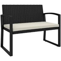 Outsunny 2 Seater Rattan Garden Bench with Cushion, Steel Frame, Beige