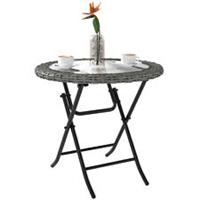 Outsunny Folding Round Tempered Glass Metal Table with Grey Rattan Edging