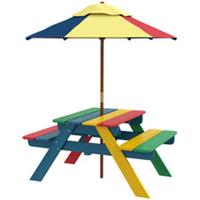 Outsunny Kids Table and Chair Set w/ Removable Parasol, for Ages 3-6 Years