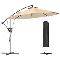 Outsunny 3(m) Cantilever Banana Parasol with Cover Wind Strap UPF50+Khaki